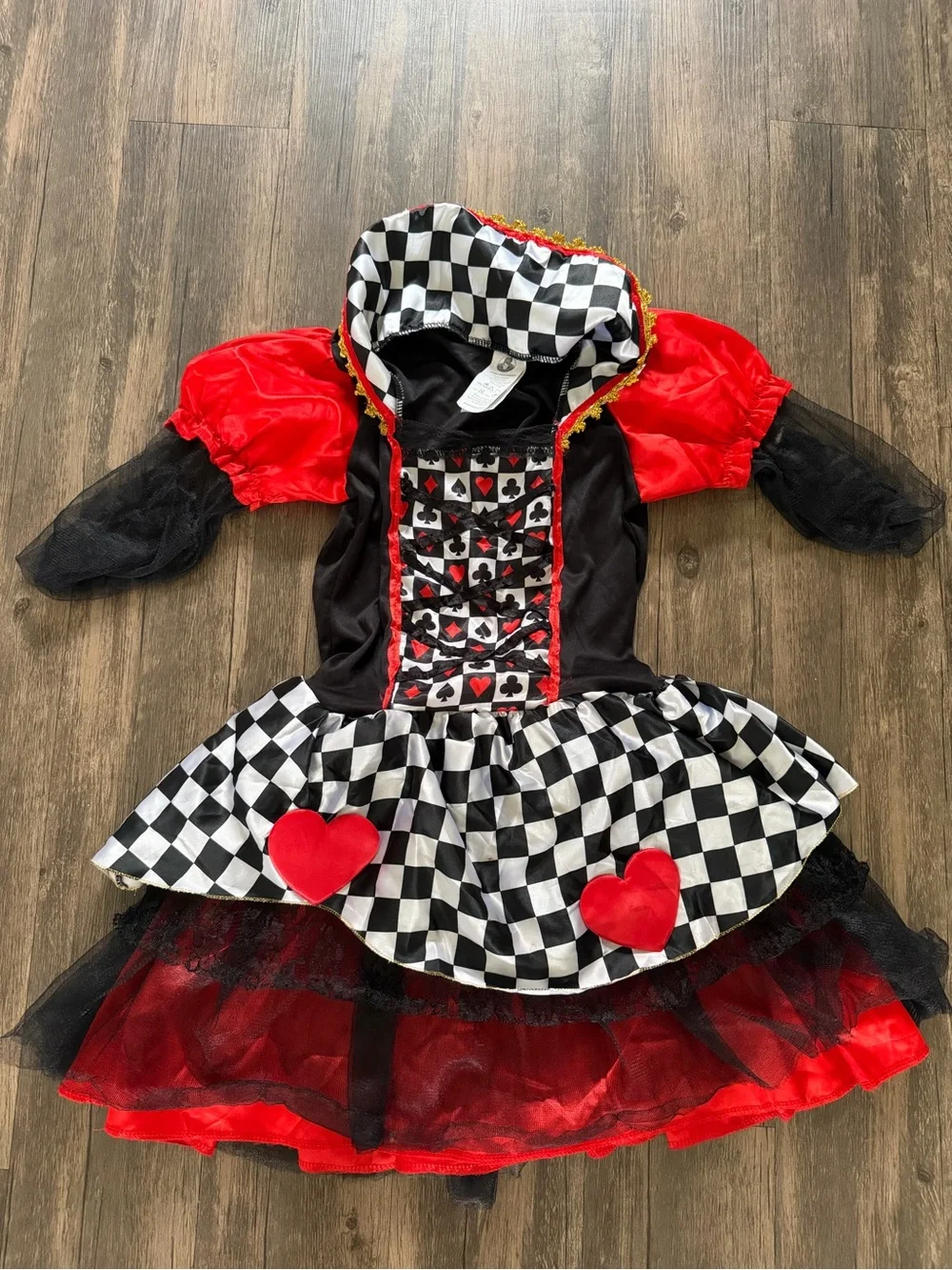 Teens Queen of Hearts Costume Red Black Checkerboard Layered Dress Halloween 14